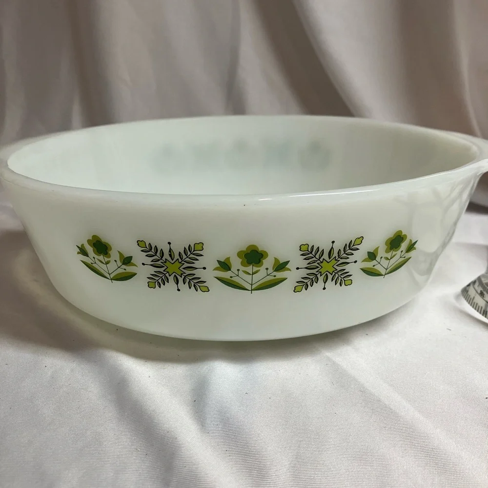 Anchor Hocking Fire King White and Green Bakeware Dish